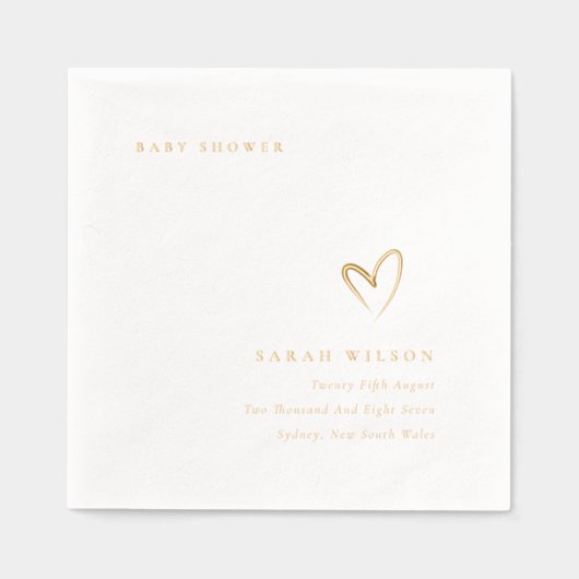 エレガント ミニマル トポグラフィー ハート ベビーシャワー 箔ナプキン (正面)