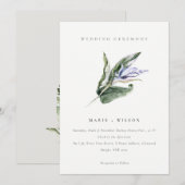 エレガント ミニマル トロピカル リーフィー ブルー フローラル ウェディング 招待状 (正面/裏面)