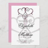 エレガント ミニマル ピンク ハート 招待状 (正面/裏面)