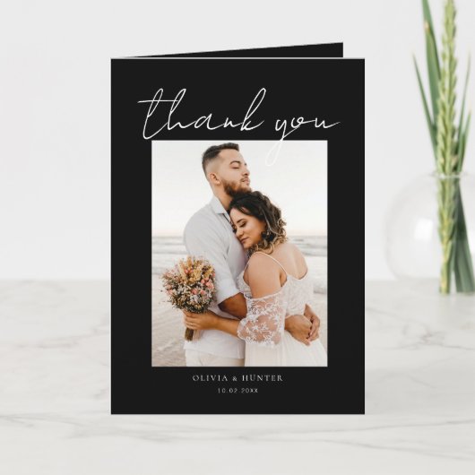 エレガント ミニマル フォト ウェディング サンクス カード (正面)