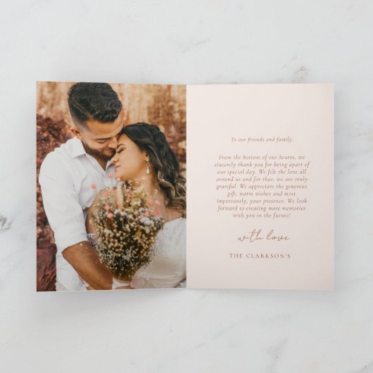 エレガント ミニマル フォト ウェディング サンクス カード (内部)
