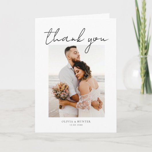 エレガント ミニマル フォト ウェディング サンクス カード (正面)