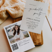 エレガント ミニマル フォト 卒業パーティー QRコード 招待状