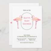 エレガント ミニマル フラミンゴ ベビーシャワー 招待状 (正面/裏面)