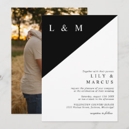 エレガント ミニマル ブラック＆ホワイト ウェディング フォト 招待状
