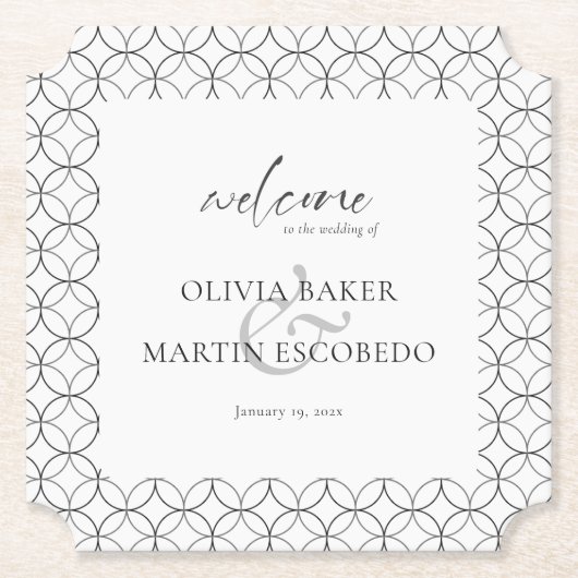 エレガント ミニマル ブラック ホワイト ペーパーコースター (正面)