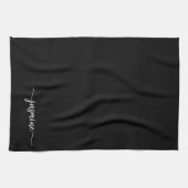 エレガント ミニマル ブラック モノグラム ネーム スクリプト キッチンタオル (横)