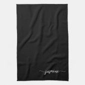 エレガント ミニマル ブラック モノグラム ネーム スクリプト キッチンタオル (縦)