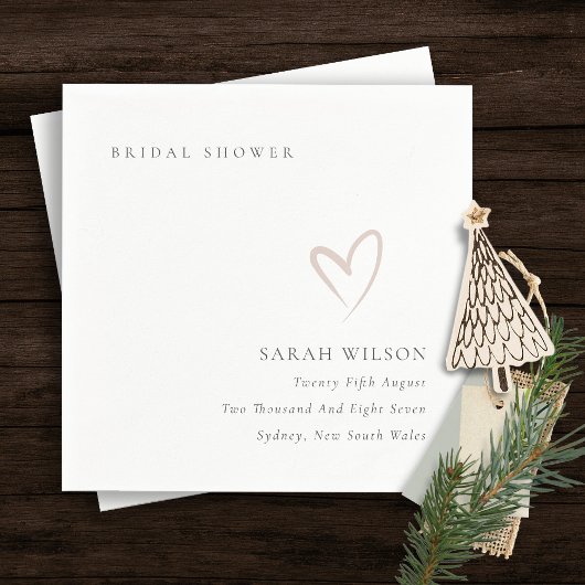 エレガント ミニマル ブラッシュ ピンク ハート ブライダル シャワー スタンダードカクテルナプキン