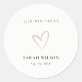 エレガント ミニマル ブラッシュ ピンク ハート 誕生日どんな年齢にも ラウンドシール (正面)