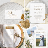 エレガント ミニマル ホワイト ゴールドのウェディング タイムライン エンクロージャーカード