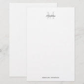エレガント ミニマル ホワイト ブラック スクリプト モノグラム 便箋 (正面/裏面)