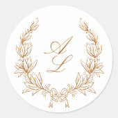 エレガント ミニマル ボタニカル リース ウェディング ラウンドシール (正面)