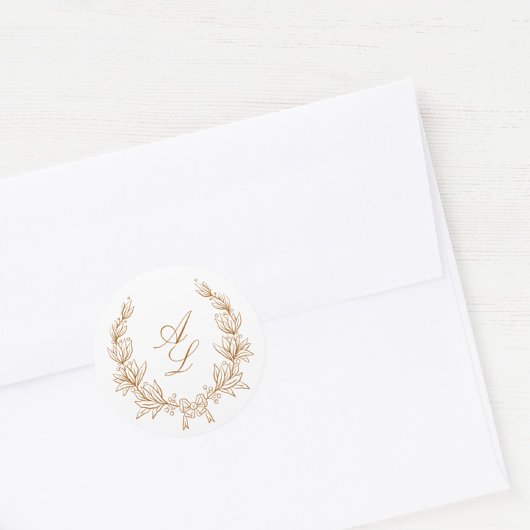 エレガント ミニマル ボタニカル リース ウェディング ラウンドシール