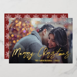 エレガント ミニマル メリークリスマス カスタム フォト 箔シーズンカード