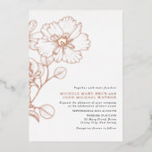 エレガント ミニマル モダン フラワー ローズゴールド 箔招待状 (正面)