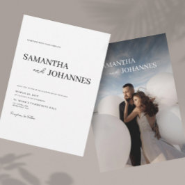 エレガント ミニマル モダン ホワイト フォト ウェディング 招待状