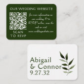 エレガント ミニマル リーフ グリーン オリーブ ハンター ウェブ QR エンクロージャーカード (正面/裏面)