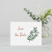 エレガント ミニマル ローズゴールド Save the Date 実物 箔招待状ポストカード (立ち正面)