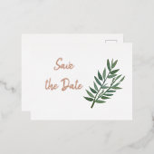 エレガント ミニマル ローズゴールド Save the Date 実物 箔招待状ポストカード (正面/裏面)