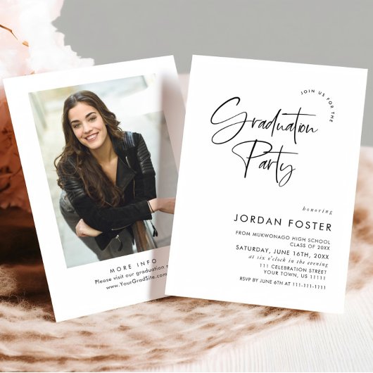 エレガント ミニマル ワンフォト 卒業パーティー 招待状