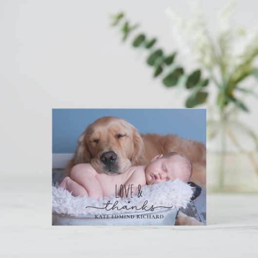 エレガント ミニマル 新生児 誕生のお知らせ ポストカード (スタンド正面)