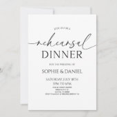 エレガント ミニマル 白 黒 リハーサル ディナー 招待状 (正面)