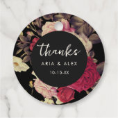 エレガント ムーディー フラワーのウェディングネームデート サンクス フェイバータグ (裏面)