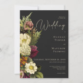 エレガント ムーディ ジュエル ヴィンテージ フラワー ウェディング 招待状 (正面)