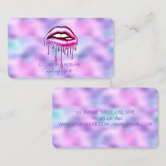 エレガント メタリック ドリッピング リップス,メイクアップ,ホログラフィック 名刺 (正面/裏面)