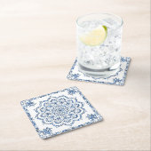 エレガント メタリック ブルー マンダラ スクエアペーパーコースター (インサイチュ)