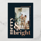 エレガント メリーアンドブライト ブラック クリスマス ローズゴールド 箔シーズンカード (正面)