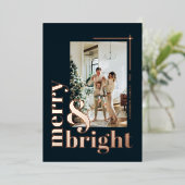 エレガント メリーアンドブライト ブラック クリスマス ローズゴールド 箔シーズンカード (立ち正面)