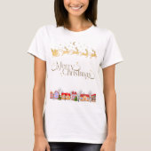 エレガント メリークリスマス サンタのそり レディース Tシャツ (正面)