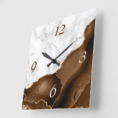 エレガント モカ ブラウン アゲート ゴールド グリッター マーブル スクエア壁時計 (傾斜)