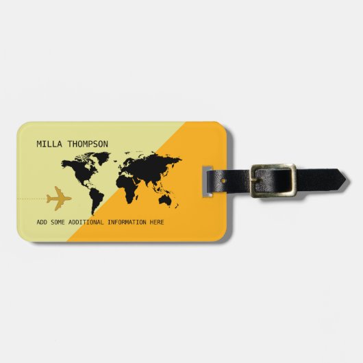エレガント、モダンおよび幾何学旅行の黄色 ラゲッジタグ (正面横)