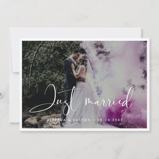 エレガント&モダンたった今結婚しましたフォトカード 案内状 (正面)