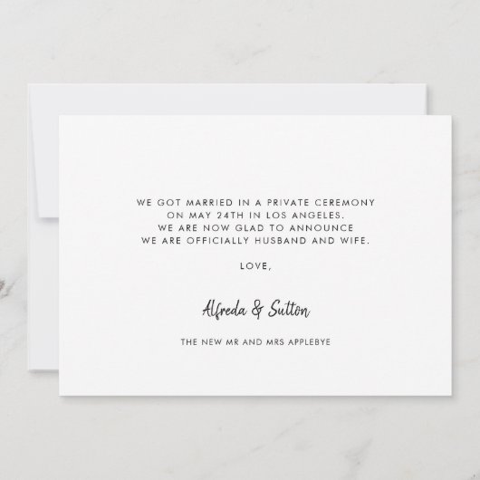 エレガント&モダンたった今結婚しましたフォトカード 案内状 (裏面)