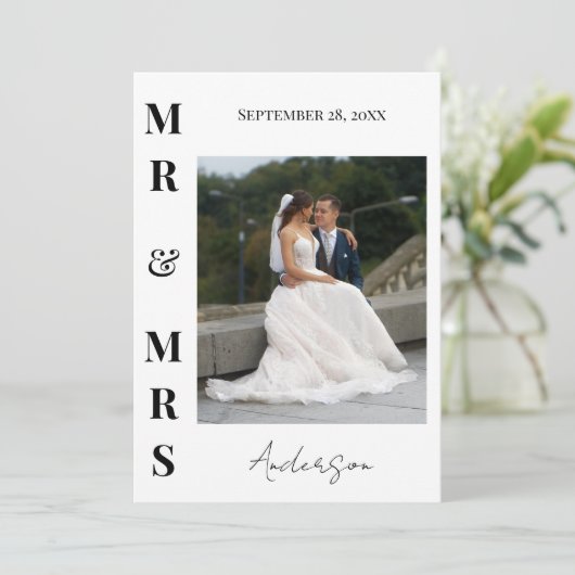 エレガント モダンな新郎新婦のウェディング サンクス サンキューカード (スタンド正面)