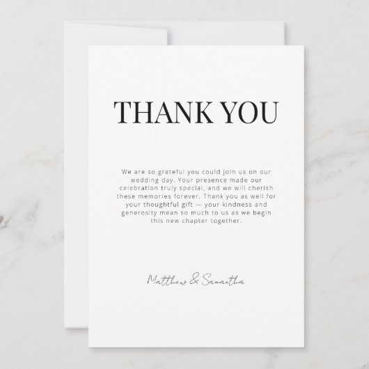 エレガント モダンな新郎新婦のウェディング サンクス サンキューカード (裏面)