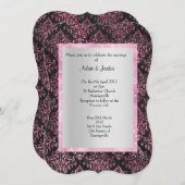 エレガント&モダンの結婚フローラDAMASKブラック 招待状 (正面/裏面)