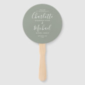 エレガント モダンスクリプト サージュグリーン 結婚式プログラム ハンドファン (正面)