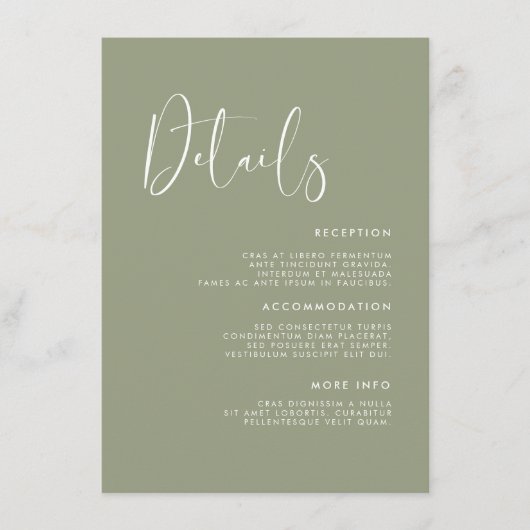 エレガント&モダンセージグリーン結婚の詳細 エンクロージャーカード (正面)