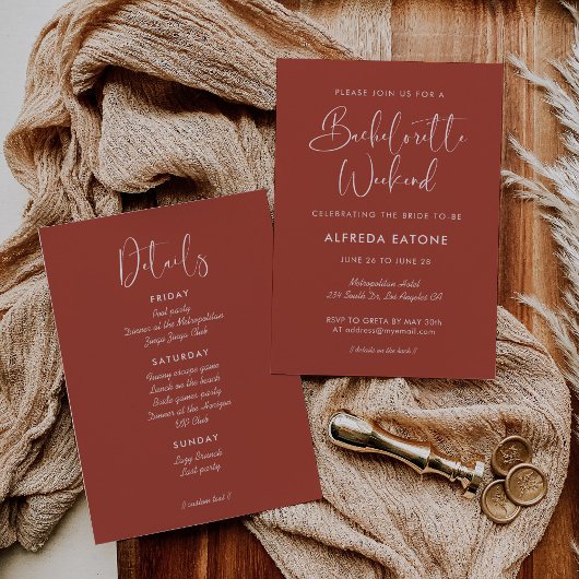 エレガント&モダンテラコッタバチェロレッテ週末 招待状