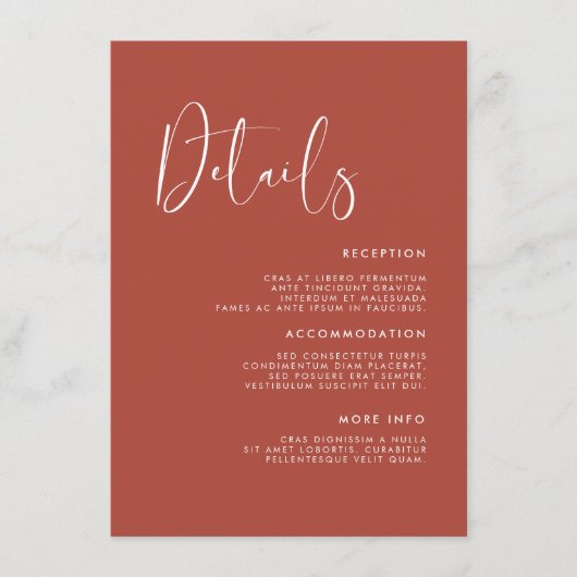 エレガント&モダンテラコッタ結婚の詳細 エンクロージャーカード (正面)
