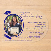 エレガント,モダン卒業写真卒業,ネイビーブルー アクリル招待状 (正面)