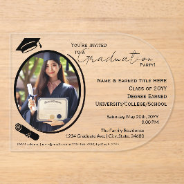 エレガント,モダン卒業写真，黒パーティー アクリル招待状