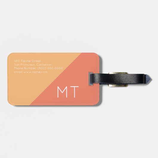 エレガント、モダン幾何学的サーモン世界旅行 ラゲッジタグ (裏面横)