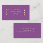 エレガント,モダン紫，金ゴールド枠 名刺 (正面/裏面)
