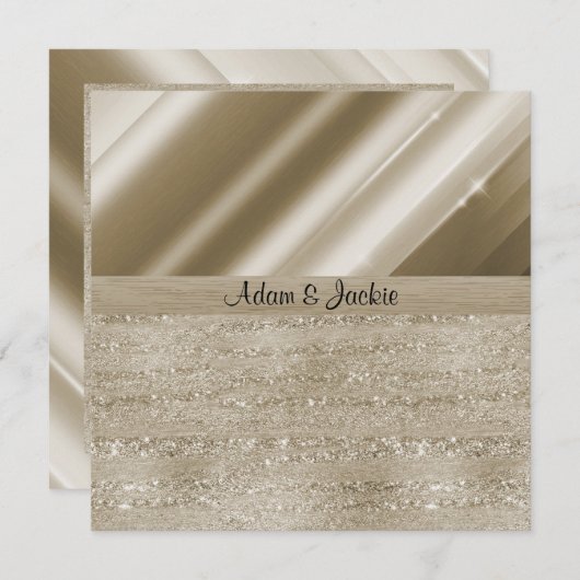 エレガント&モダン結婚のスプリット青銅金ゴールドグリッター 招待状 (正面/裏面)
